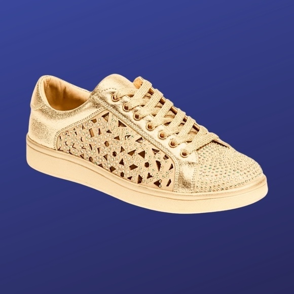 Lady Couture Shoes - Lady COUTURE “Paris” Low Top Laser Cut Rhinestone Sneaker, GOLD, Size 9, NWOT